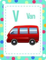 Alphabet flashcard with letter V and Van vector