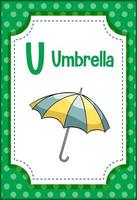 Alphabet flashcard with letter U for Umbrella vector