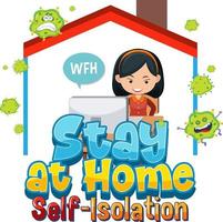 Stay at home and self-isolation banner with cartoon character vector