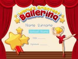 plantilla de certificado para la mejor bailarina del mundo vector