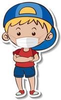 A sticker template with a boy wearing medical mask cartoon character vector