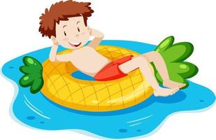 A young man laying on swimming ring isolated vector