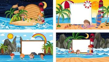 Set of blank banner in different tropical beach scenes vector