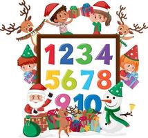 Number 0 to 9 on banner with many kids in christmas theme vector