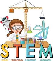 Scientist girl cartoon character with STEM education logo vector