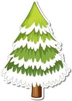 Pine tree covered with snow cartoon sticker vector