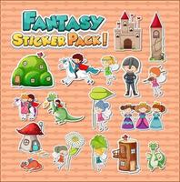 Sticker set with different fantasy cartoon characters vector