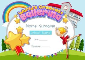 Certificate template for World's Greatest Ballerina vector