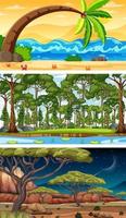 Set of different forest horizontal scenes in different times vector