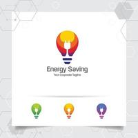 Electricity logo bulb design concept of electric plug and lamp icon. vector