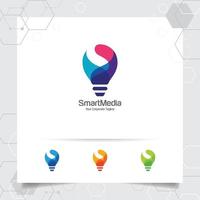 Bulb logo smart idea design with letter S and colorful lamp vector