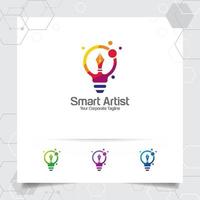 Writer logo bulb idea design with pencil icon and colorful lamp vector