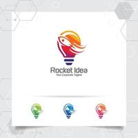 Rocket logo idea design concept of spaceship and colorful lamp vector