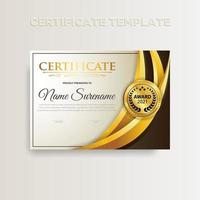 Modern gradient color certificate template design with gold color vector