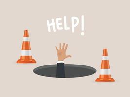 Businessman fallen in a hole is asking for help vector
