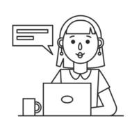 Girl working with a laptop computer. Icon of a female secretary vector