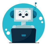 Smiling cute robot chat bot. Support service concept. Vector