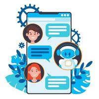 Chatbot concept. Users chatting with cute robot chat bot vector