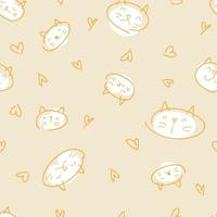 Doodle vector seamless pattern of cats with white muzzles