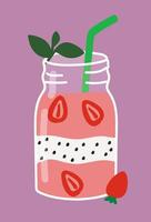 Cocktail drink with strawberry, dragonfruit and mint leaves vector