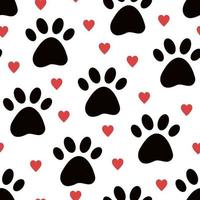 dog or cat paw vector seamless pattern background with hearts.