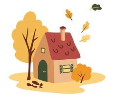 Cute house with an autumn landscape vector
