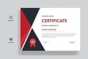 plantilla de certificado de reconocimiento, color rojo y negro vector