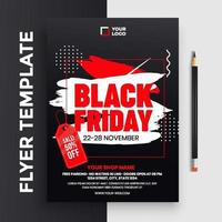 Diseño de folletos de venta de viernes negro con globos y confeti. vector