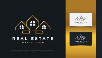 Luxury Gold Real Estate Logo Design with Line Style vector