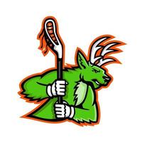 stag or deer with lacrosse stick mascot retro vector