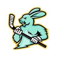 jackrabbit with hockey stick mascot retro vector