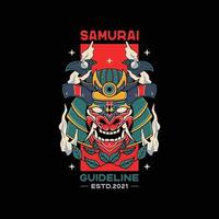 samurai helmet illustrations with skull vector