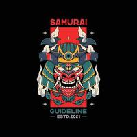 samurai helmet illustrations with skull vector