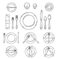 Table settings isolated on a white background. Serving in doodle style vector