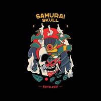 samurai helmet illustrations with skull vector
