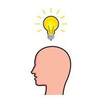 Human head and light bulb. Creative thinking and imagination concept. Vector illustration