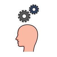Human head with gears. Process of thinking in the human head icon. Strategic thinking and planning concept. Vector illustration