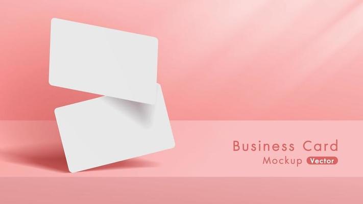 Modern white business cards mockup tamplate with pink background.