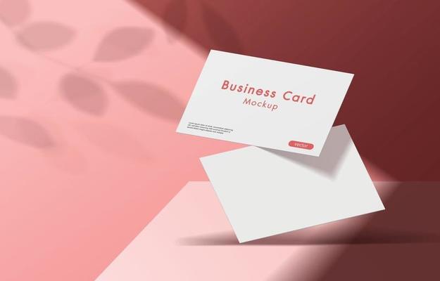 Modern white business cards mockup tamplate with pink background.