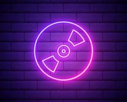 neon line CD or DVD disk icon isolated on brick wall background. vector