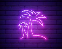 neon line Tropical palm tree icon isolated on brick wall background. vector