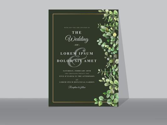 Wedding invitation cards with greenery tropical leaves