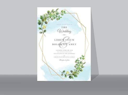 Wedding invitation cards with greenery tropical leaves