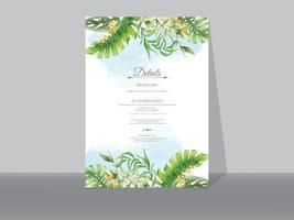 tarjetas de invitación de boda con hojas tropicales verdes
