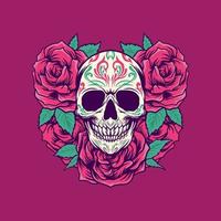 calavera de azúcar con rosas ilustración vector