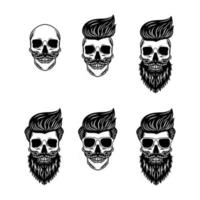 set of hipster skulls with hair