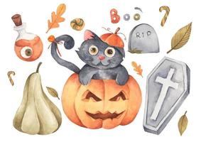 Happy Halloween collection. Watercolor illustration. vector