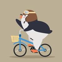 lindo pingüino fresco andar en bicicleta vector