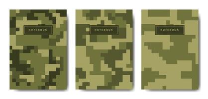 cuaderno con tapa de camuflaje de píxeles militares y militares vector