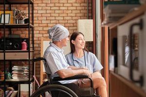 Cancer patients in receive rehabilitation treatment in private home. photo